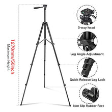 Load image into Gallery viewer, UBeesize Phone Tripod, 51" Adjustable Travel Video Tripod Stand with Cell Phone Mount Holder & Smartphone Bluetooth Remote, Compatible with iPhone/Android (Black)