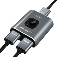 Load image into Gallery viewer, HDMI Switch 4k@60hz Splitter, GANA Aluminum Bidirectional HDMI Switcher 2 in 1 Out, Manual HDMI Hub Supports HD Compatible with Xbox PS5/4/3 Blu-Ray Player Fire Stick Roku (1 Display at a Time)