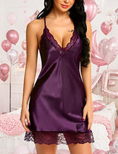 Load image into Gallery viewer, Avidlove Women Lingerie Satin Lace Chemise Nightgown Sexy Full Slips Sleepwear (Large, Dark Purple)