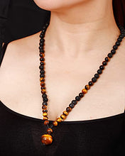 Load image into Gallery viewer, Jewever Lava Rock with Tiger Eye Pendant Long Necklace for Women Men Healing Crystals Essential Oils Diffuser Natural Stone Reiki Energy Balancing