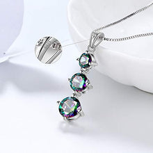 Load image into Gallery viewer, Aurora Tears Mystic Topaz Rainbow Necklace Women 925 Sterling Silver Three Stone Crystal Pendant Girls Gift Wedding/Anniversary Present DP0178M