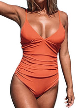 Load image into Gallery viewer, CUPSHE Women's V Neck Shirring Swimsuit,Orange, M