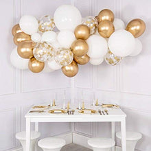 Load image into Gallery viewer, 50 Pieces Gold, White and Gold Confetti Balloons | PREFILLED 14 Inch Latex, Metallic, Confetti Balloons for Party, Decorations, Wedding & Bridal (with Ribbon)