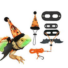 Load image into Gallery viewer, CheeseandU Halloween Bearded Dragon Lizard Leash Harness Hat Set - Bearded Dragon Clothe Halloween Pumpkin Hat + 1 Pack Bat Harness Leash for Bearded Dragon Lizard Reptile Small Pets