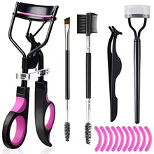 Load image into Gallery viewer, Eyelash Curlers Eyebrow Brush Kit for Women w Lash Curler, Eyelash Comb Seperator, Mascara Brushes, Eyelash Extension Tweezers, Angled Eyebrow Brush and Comb, 10 Silicone Refills Pads for Lash & Brow