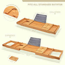 Load image into Gallery viewer, Bath Caddy Tray for Bathtub - Bamboo Adjustable Organizer Tray for Bathroom with Free Soap Dish Suitable for Luxury Spa or Reading