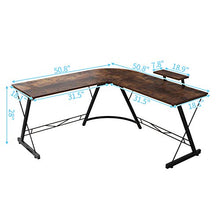 Load image into Gallery viewer, Corner Side L Shaped Table, Home Office Computer Desk with Small Desktop Shelf, Study Writing Desk with Round Fillet Edge, Desks for SOHO, Gaming Workstation with Monitor Stand (Rustic Brown)