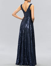 Load image into Gallery viewer, OYISHA Womens Sequined Plunging V Neck Sexy Evening Dress Split Formal Gown SQ43 Green 18Plus