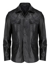 Load image into Gallery viewer, Jild Real Lambskin 5-Buttons Closure Leather Jacket for Men - Polo Shirt Collar Style Men's Leather Blazer Jacket (Black, Large)