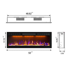 Load image into Gallery viewer, Mystflame 50 inch Electric Fireplace - Ultra Slim Frame - in Wall Recessed & Wall Mounted - Multicolor Flame - Log & Crystal Hearth - 1500/750 Watt Heater - Remote Control & Touch Screen - Timer