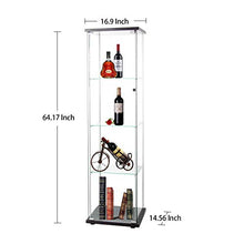 Load image into Gallery viewer, LFT HUIMEI2Y 4-Shelf Glass Display Cabinet with Door, Curio Cabinets 4mm Tempered Glass Floor Standing Bookshelf for Bedroom, Kitchen, Living Room 64”x 17”x 14.5” Black