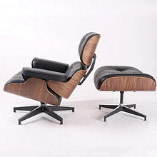 Load image into Gallery viewer, Genuine Leather Lounge Chair with Ottoman, Mid Century Recliner Replica with 8-Layer Solid Wood and Heavy Duty Aluminum Base for Living Room Study Lounge Office (Walnut Wood + Black)