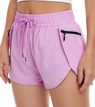 Load image into Gallery viewer, Oalka Women's Quick Dry Running Shorts Lined Athletic Workout Shorts with Pockets Pink Lilac XXL
