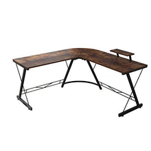 Load image into Gallery viewer, Corner Side L Shaped Table, Home Office Computer Desk with Small Desktop Shelf, Study Writing Desk with Round Fillet Edge, Desks for SOHO, Gaming Workstation with Monitor Stand (Rustic Brown)