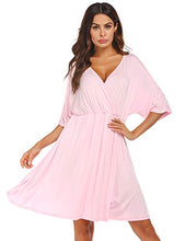Load image into Gallery viewer, Ekouaer 3 in 1 Labor/Delivery/Hospital Gown Maternity Dress Nursing Nightgown Sleepwear for Breastfeeding V Neck Short Sleeve Nightshirt Sleeping Dress, Pink, Samll