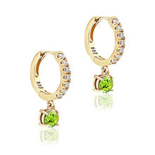 Load image into Gallery viewer, Yellow Gold Flashed Sterling Silver 5mm Peridot & White CZ Dangle Huggie Hoop Earrings for Women Teen Girls, 15mm Diameter