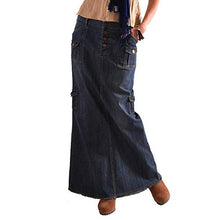 Load image into Gallery viewer, VEZAD Womens Fashion Long Mid Waist Button Pocket Front Straight Denim Maxi Skirts
