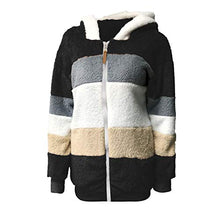Load image into Gallery viewer, OutTop Sherpa Jacket Women Fall Winter Plush Warm Hooded Stripe Color Block Thicken Warm Fleece Coats Parka Outwear (Black, M)