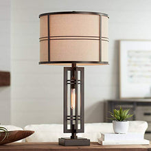 Load image into Gallery viewer, Elias Modern Industrial Table Lamp with Nightlight Oil Rubbed Bronze Off White Oatmeal Drum Shade for Living Room Bedroom Bedside Nightstand Office - Franklin Iron Works