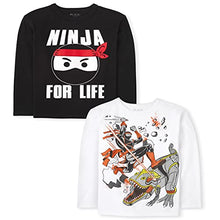 Load image into Gallery viewer, The Children's Place Boys' Long Sleeve Graphic T-Shirt 2-Pack, Ninja, Medium