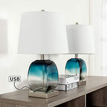 Load image into Gallery viewer, Maxax Glass Table Lamps Set of 2, Blue Glass Bedside Lamps with USB Port, 3-Way Dimmable Nightstand Lamps for Living Room Bedroom (ETL Certified)