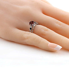 Load image into Gallery viewer, Gem Stone King 925 Sterling Silver Red Garnet and Black Diamond Women's Engagement Ring 1.11 Cttw (Size 7)
