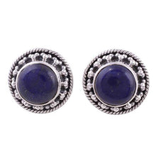 Load image into Gallery viewer, NOVICA Lapis Lazuli .925 Sterling Silver Button Earrings, Lavish Moon'