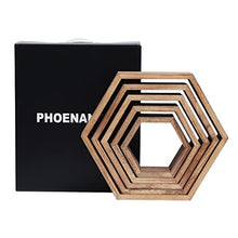 Load image into Gallery viewer, Hexagon Floating Shelves,Wall Mounted Wood Farmhouse Storage Honeycomb Wall Shelf Set of 5,for Bathroom, Kitchen, Bedroom, Living Room,Office,Driftwood Finish (Carbonized Black)