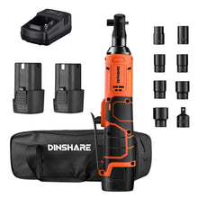Load image into Gallery viewer, Cordless Ratchet Wrench Set, Electric Ratcheting Wrench Tool Kit 3/8" 45 Ft-lbs 400 RPM 16.8V, w/2-Pack Lithium-Ion Batteries 8 Sockets LED Light Ideal for Garages Heavy Duty