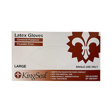 Load image into Gallery viewer, KingSeal Size MEDIUM Latex General Purpose Gloves, Powder Free, 4 mil, Non-Medical Uses Only - 1 Box of 100 Gloves By Weight