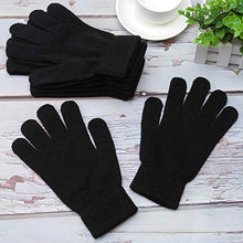 Load image into Gallery viewer, Cooraby 12 Pairs Winter Magic Gloves Stretchy Warm Knit Gloves with Mesh Storage Bag for Men or Women (Black, Length 7.5 inches)