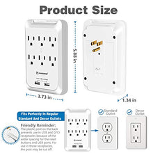 Load image into Gallery viewer, Kasonic Outlet Extender, 6-Outlet Wall Mount Surge Protector, 900 Joules Plug Power Strip with 2 USB 2.4A, Protection Indicator LED Light, Space Saving Design, ETL Certified(2 Pack)