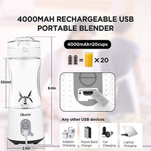 Load image into Gallery viewer, Olivivi Portable Blender, Multifunctional Personal Blender Mini Smoothie Blender 6 Powerful Blades, 4000mAh Rechargeable USB Juicer Cup Bottle with strainer Cleaning Brush for Travel BPA Free White