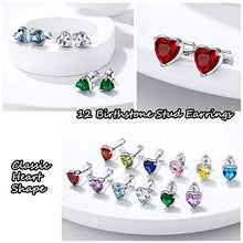Load image into Gallery viewer, Hadskiss Small Heart Birthstone Stud Earrings for Women Girls, 925 Sterling Silver Studs Earrings, Hypoallergenic 6mm Olive Sleeper Cartilage Studs, Gift for Birthday Christmas, Come with Jewelry Box