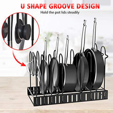 Load image into Gallery viewer, Pot Rack Organizers, G-TING 8 Tiers Pots and Pans Organizer, Adjustable Pot Lid Holders & Pan Rack for Kitchen Counter and Cabinet, Lid Organizer for Pots and Pans With 3 DIY Methods(Upgrade Version)