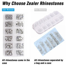 Load image into Gallery viewer, Zealer 1800pcs Clear Crystal Nail Art Rhinestones Round Beads Top Grade Flatback Glass Charms Gems Stones for Nails Decoration Crafts Eye Makeup Clothes Shoes 300pcs Each (Mix SS3 6 10 12 16 20)
