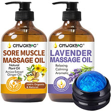 Load image into Gallery viewer, Massage Oil for Massage Therapy Kit,Ginger Oil Lymphatic Drainage-Arnica Sore Muscle Oil Massage &Lavender Oil Relaxing Massage Oils,Massage Kit With Massage Roller Ball Valentines Gifts for Men Women