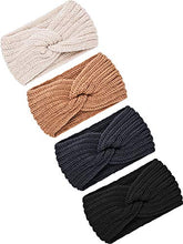 Load image into Gallery viewer, 4 Pieces Winter Ear Warmers Headbands Women Warm Knitted Headband Braided Crochet Head Wraps for Girls (Black, Dark Grey, Camel, Beige)