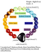 Load image into Gallery viewer, Jewever 7 Chakra Crystals with Heart Black Obsidian Bracelet for Women Healing Bracelet with Real Stones Balance Yoga Meditation Beaded Bracelets