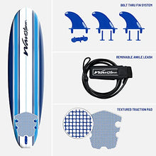 Load image into Gallery viewer, Wavestorm - Classic Soft Top Foam 7ft Surfboard Surfboard for Beginners and All Surfing Levels Complete Set Includes Leash and Multiple Fins Heat Laminated, Blue Pinline (AZ22-WSSF700-PIN)