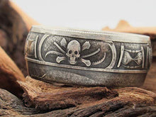 Load image into Gallery viewer, Memento Mori Pirate coin ring made from pure silver coin. Can size 7-16