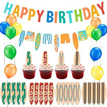 Load image into Gallery viewer, 38 Pieces Surf Up Happy Birthday Garland Summer Banner Surfboard Cupcake Toppers Different Color Latex Balloons for Swimming Pool Summer Beach Party Birthday Baby Shower Party Supplies