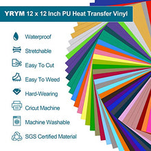 Load image into Gallery viewer, YRYM HTV Heat Transfer Vinyl Bundle:60 Pack 12" x 12" Iron on Vinyl with 35 Popular Colors HTV Vinyl Bundle Easy Cut and Weeding Suitable for Cricut, Silhouette Cameo or Heat Press Machine