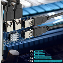Load image into Gallery viewer, PCIE 1 to 4 Adapter Riser Card with PCIE Riser Express Cable 1x to 16x Ver010s GPU Riser Express Kits, with LED Graphics Extension PCIE Riser Adapter Card, 24 Inches USB 3.0 Cable, 5 Pack