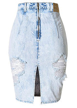 Load image into Gallery viewer, chouyatou Women's Retro High-Waist Boyfriend Ripped Holes Denim Skirt (Large, Light Blue)