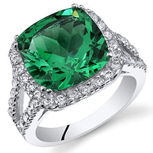Load image into Gallery viewer, 6.50 Carats Cushion Cut Simulated Emerald Ring Sterling Silver Size 5