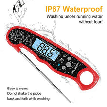 Load image into Gallery viewer, KULUNER TP-01 Waterproof Digital Instant Read Meat Thermometer with 4.6” Folding Probe Backlight & Calibration Function for Cooking Food Candy, BBQ Grill, Liquids,Beef(Red)