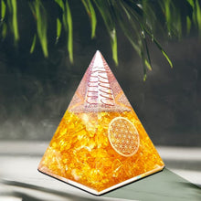 Load image into Gallery viewer, Orgone Pyramid | Citrine Orgonite Pyramid for Wisdom, Wealth & Success | Healing Crystal Gemstone Pyramid | Orgone Pyramid Crystal - Handmade In India