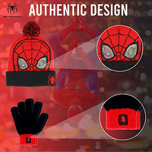 Load image into Gallery viewer, Marvel Spider-Man Kid’s Winter Hat and Snow Gloves for Boys and Toddlers, 2 Pc. Set, Pom-Pom Beanie with Warm Mittens