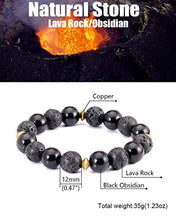 Load image into Gallery viewer, Lightock Lava Rock Obsidian Bracelet for Men Essential Oil Diffuse Beads 12mm Elastic Stretch Yoga Meditation